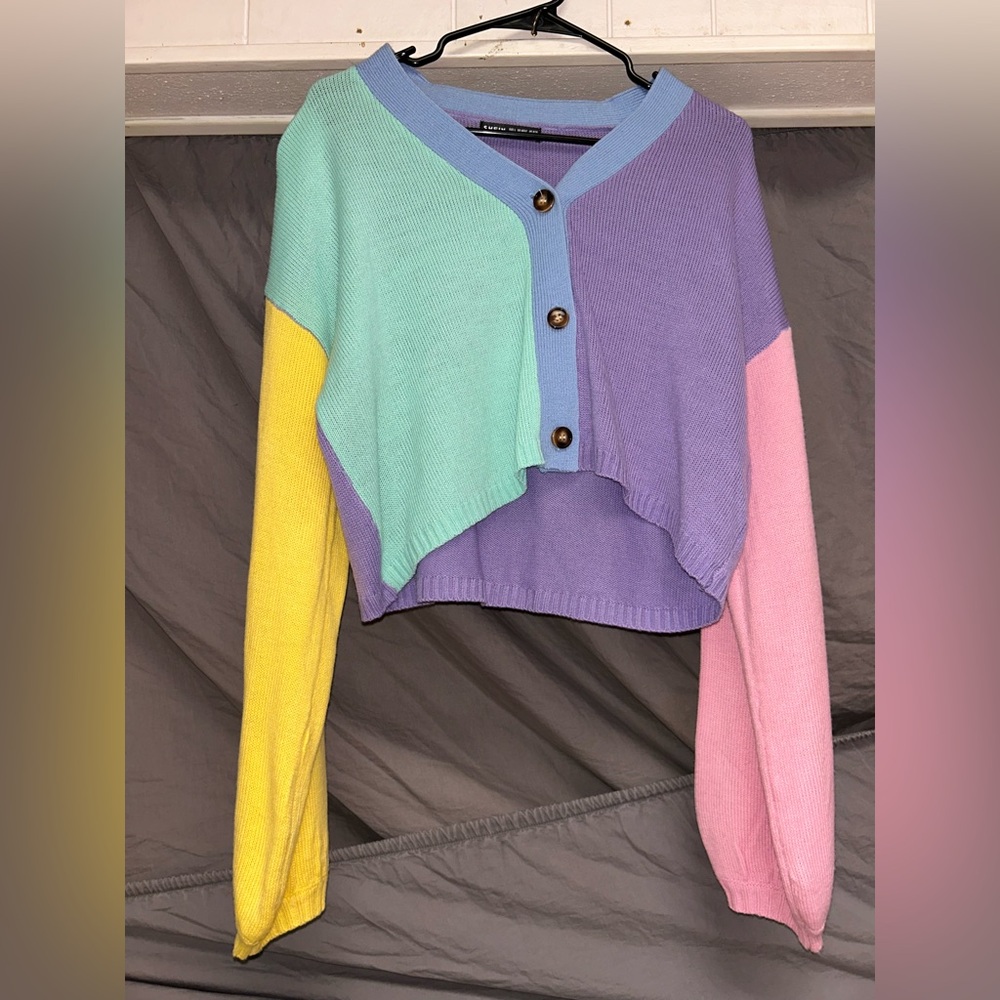 SHEIN Multicolor Pastel Knit Cropped Cardigan
